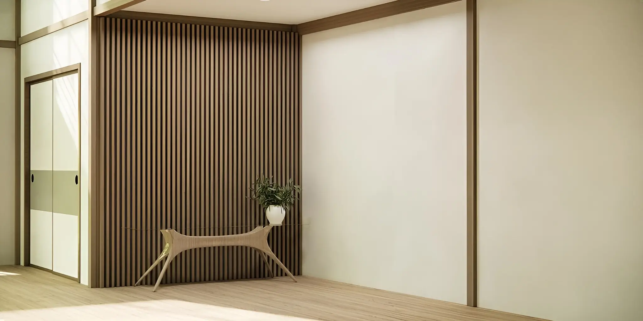 Fluted wall panels used on a lobby wall and column detail in a commercial space.