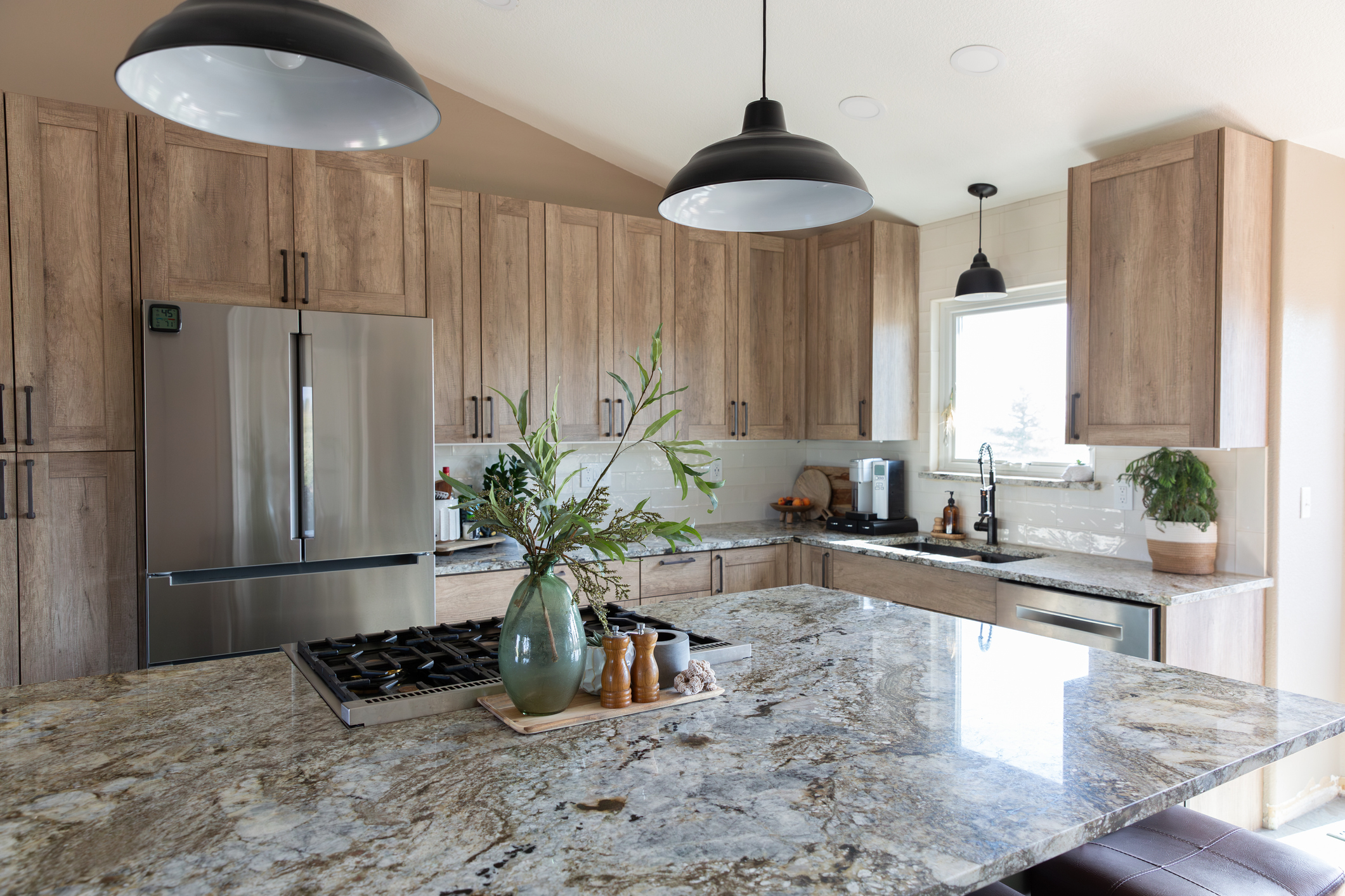 Engineered quartz kitchen countertop with natural stone pattern