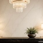 Sintered stone wall cladding in a Malaysian luxury hotel reception lobby